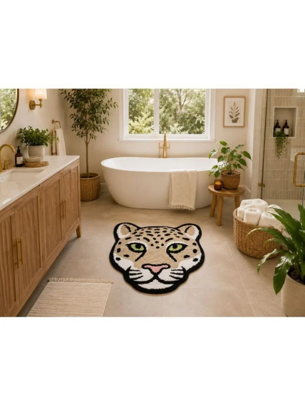 New Animal Cheetah Head Micorfiber Bathroom Bath Rug 26 in X 26 in Rubber Bottom